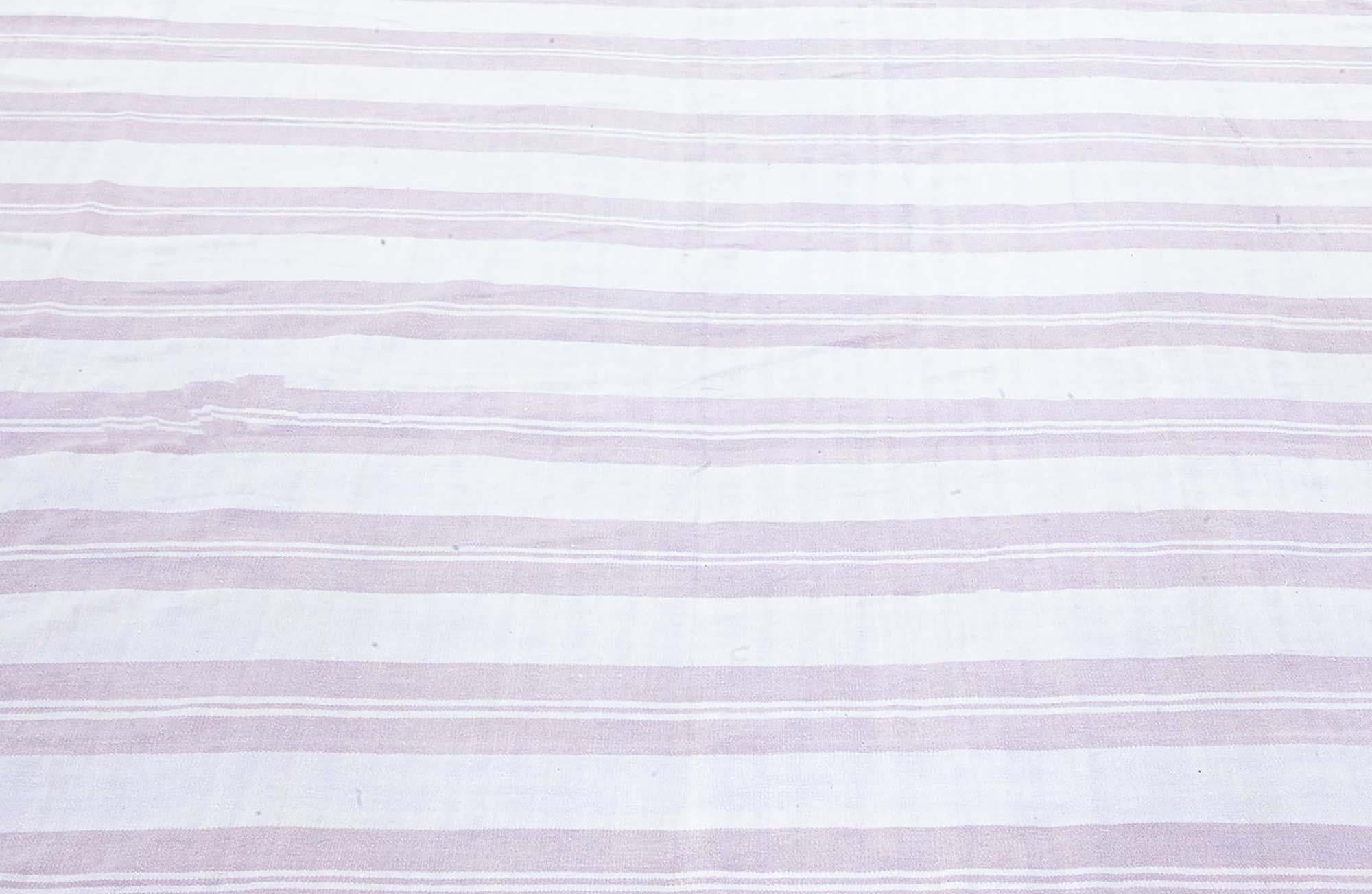 20th Century Doris Leslie Blau Vintage Indian Dhurrie Striped Beige Purple Rug For Sale
