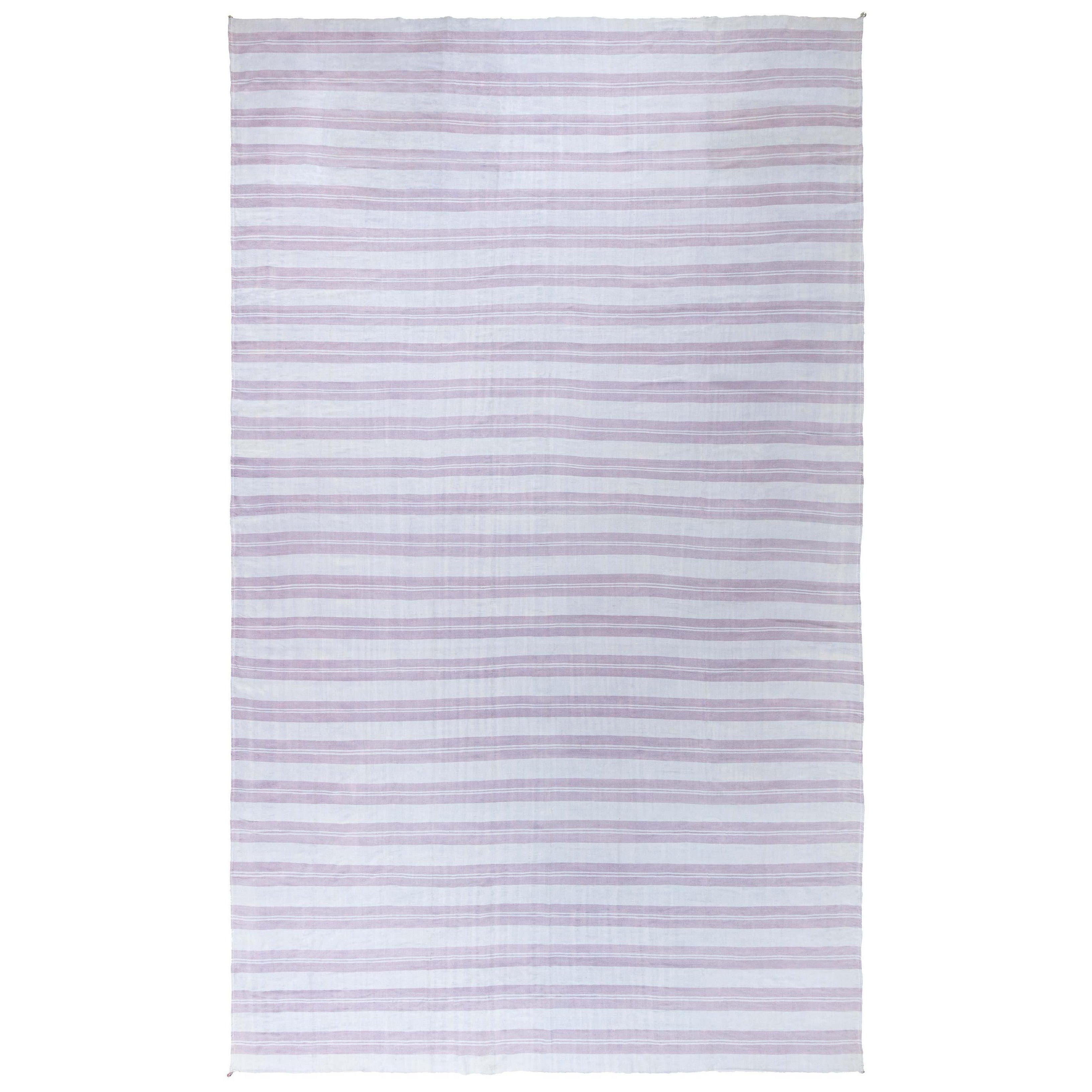 Doris Leslie Blau Vintage Indian Dhurrie Striped Beige Purple Rug