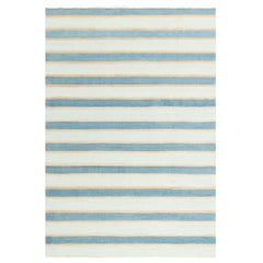 Tappeto Doris Leslie Blau Vintage Indian Dhurrie a righe blu beige avorio