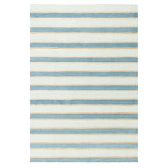 Doris Leslie Blau Vintage Indian Dhurrie Striped Blue Beige Ivory Rug