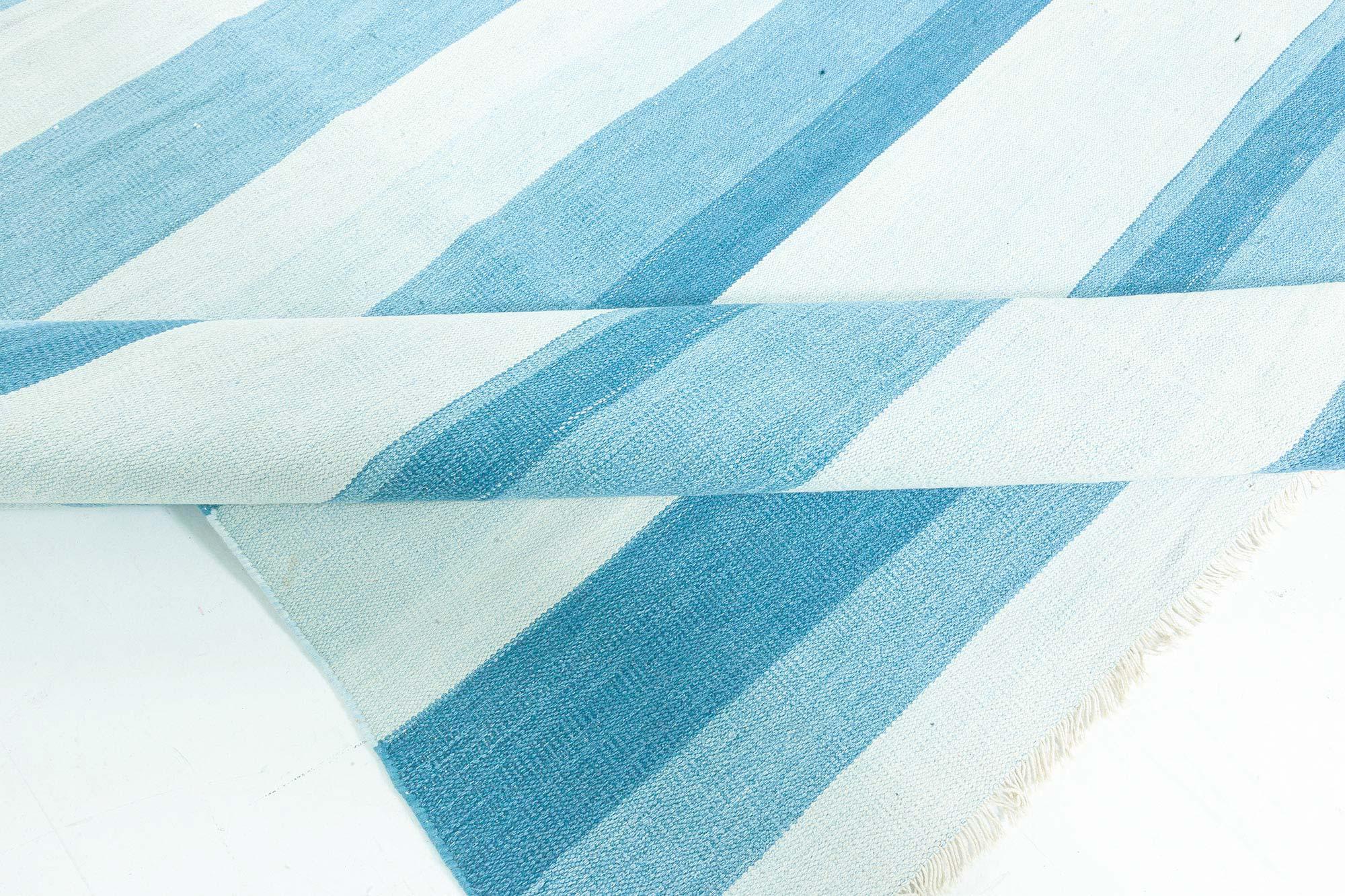 Mid-Century Modern Doris Leslie Blau Vintage Indian Dhurrie Striped Rug For Sale