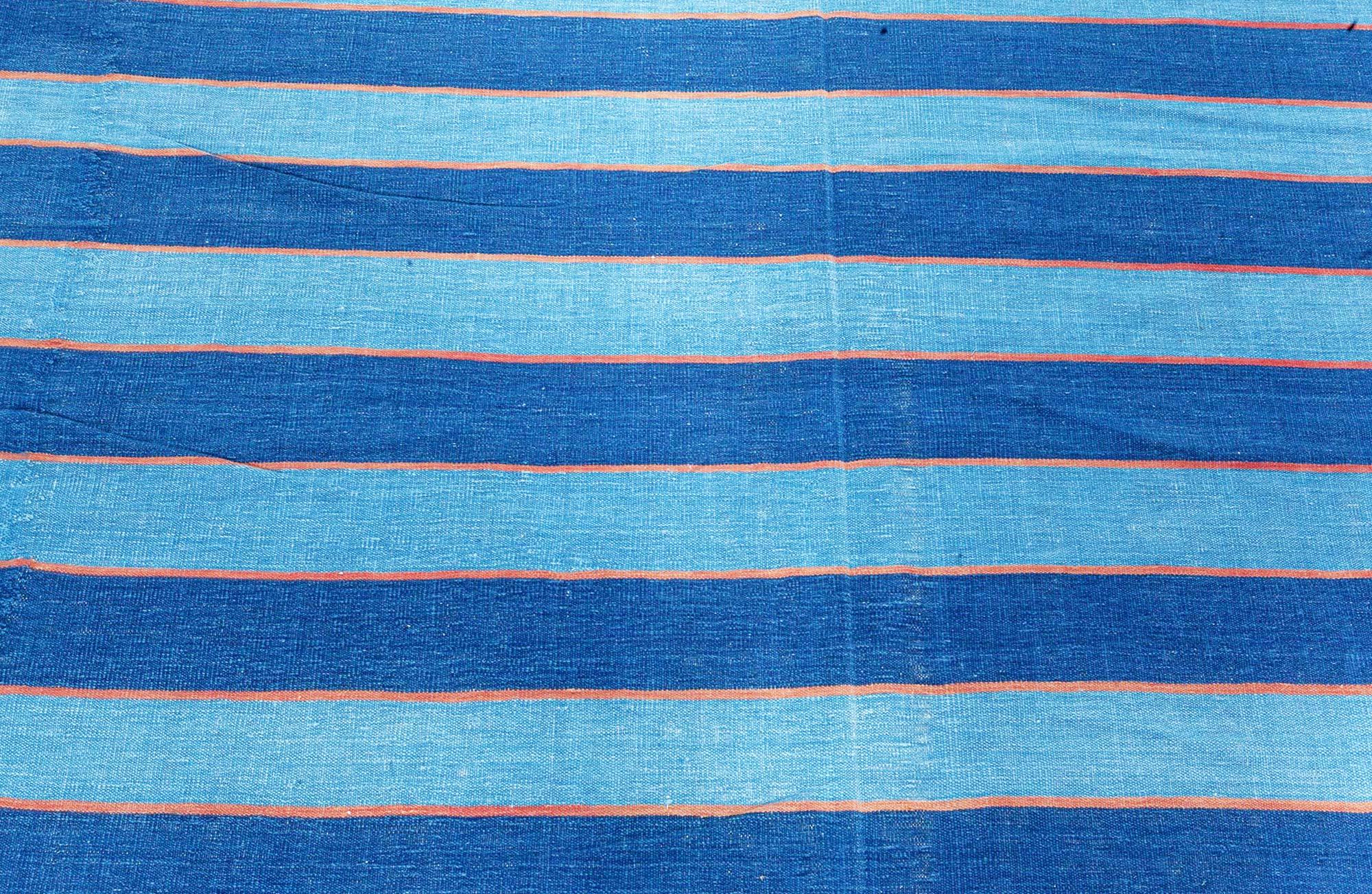Doris Leslie Blau Alfombra India Dhurrie Vintage Rayada Indio en venta