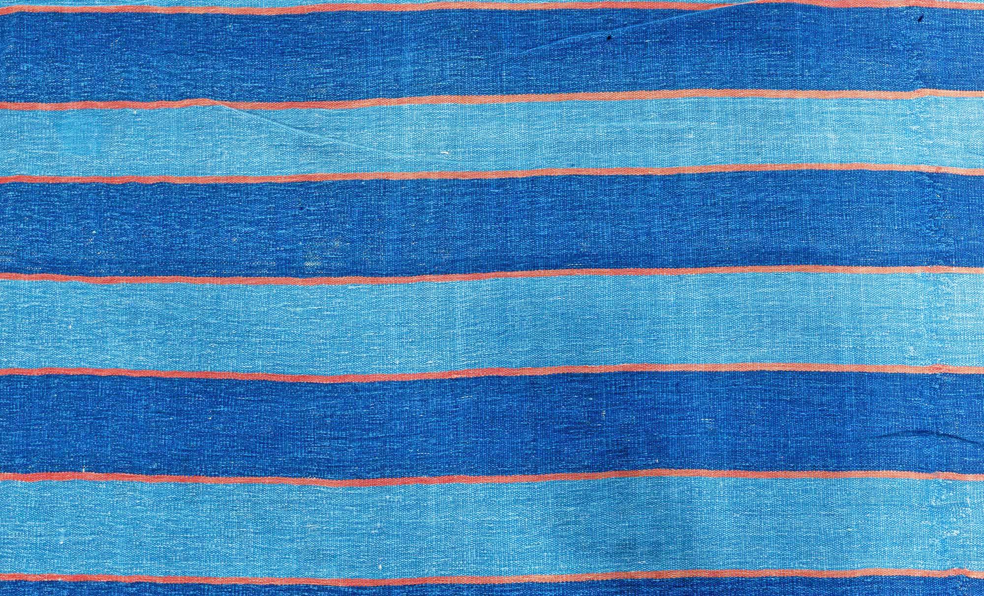 Doris Leslie Blau Alfombra India Dhurrie Vintage Rayada Tejido a mano en venta