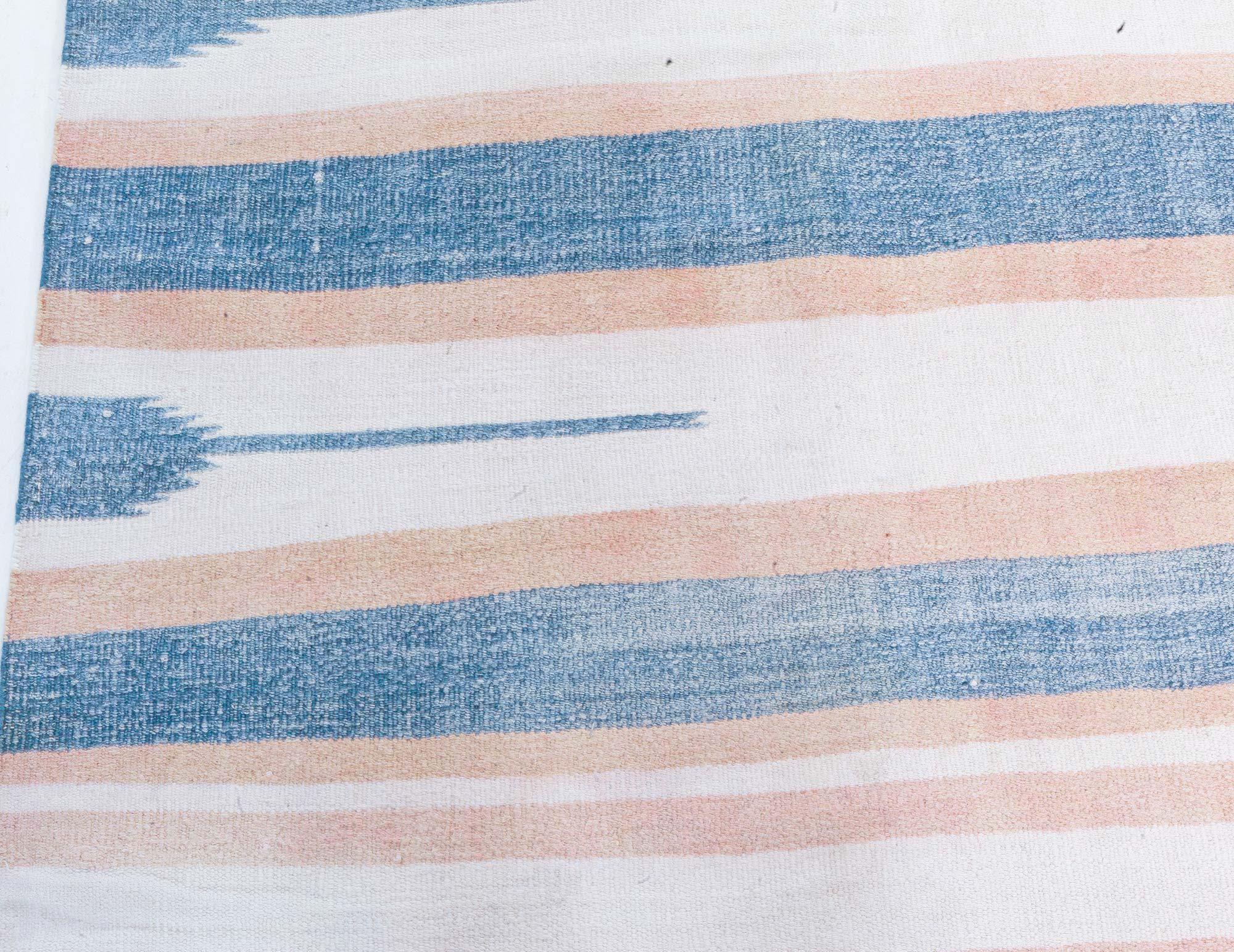 Alfombra Doris Leslie Blau Vintage Indian Dhurrie Rayas Azul Beige en Bueno estado para la venta en New York, NY