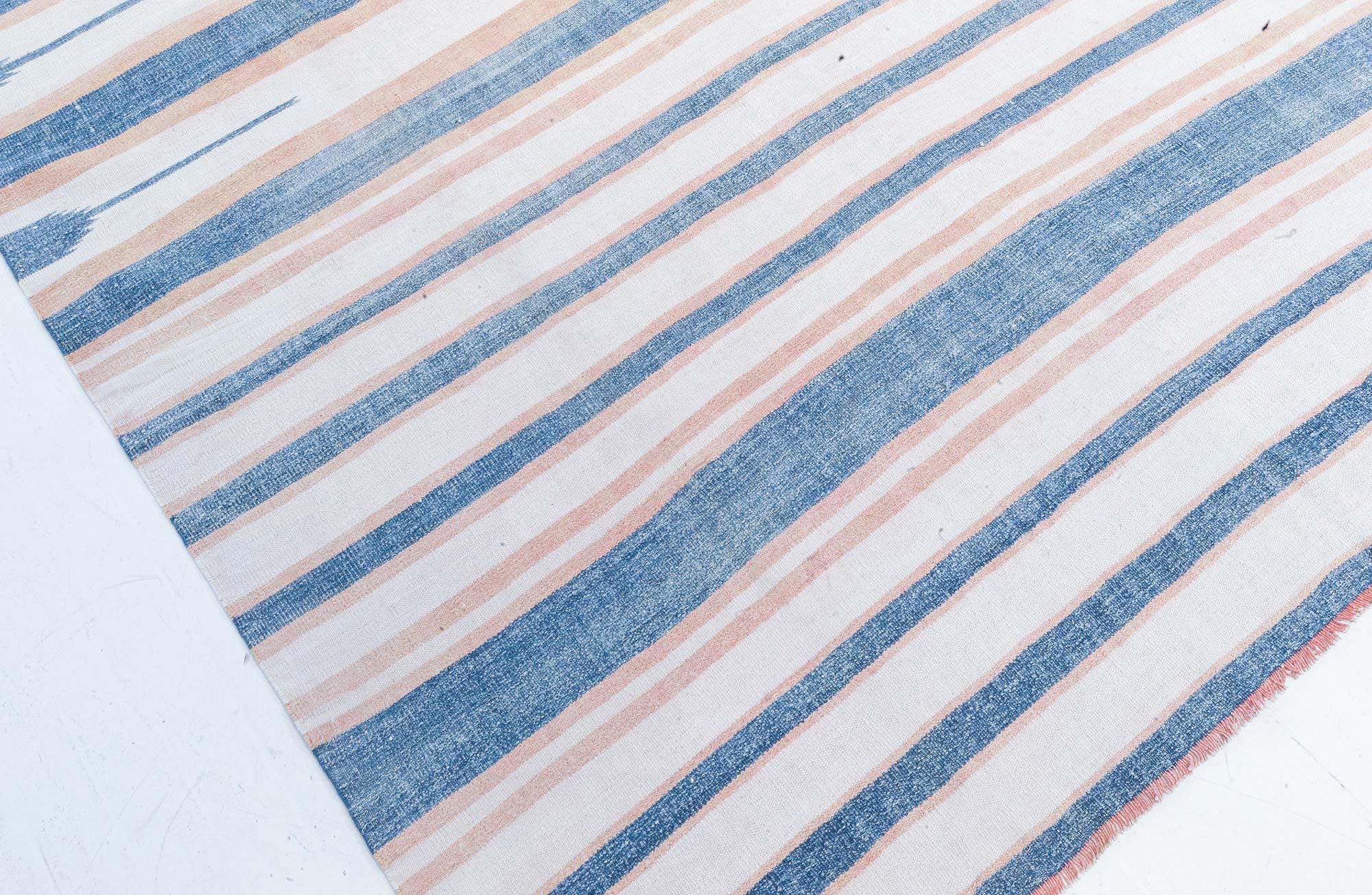 Alfombra Doris Leslie Blau Vintage Indian Dhurrie Rayas Azul Beige siglo XX en venta