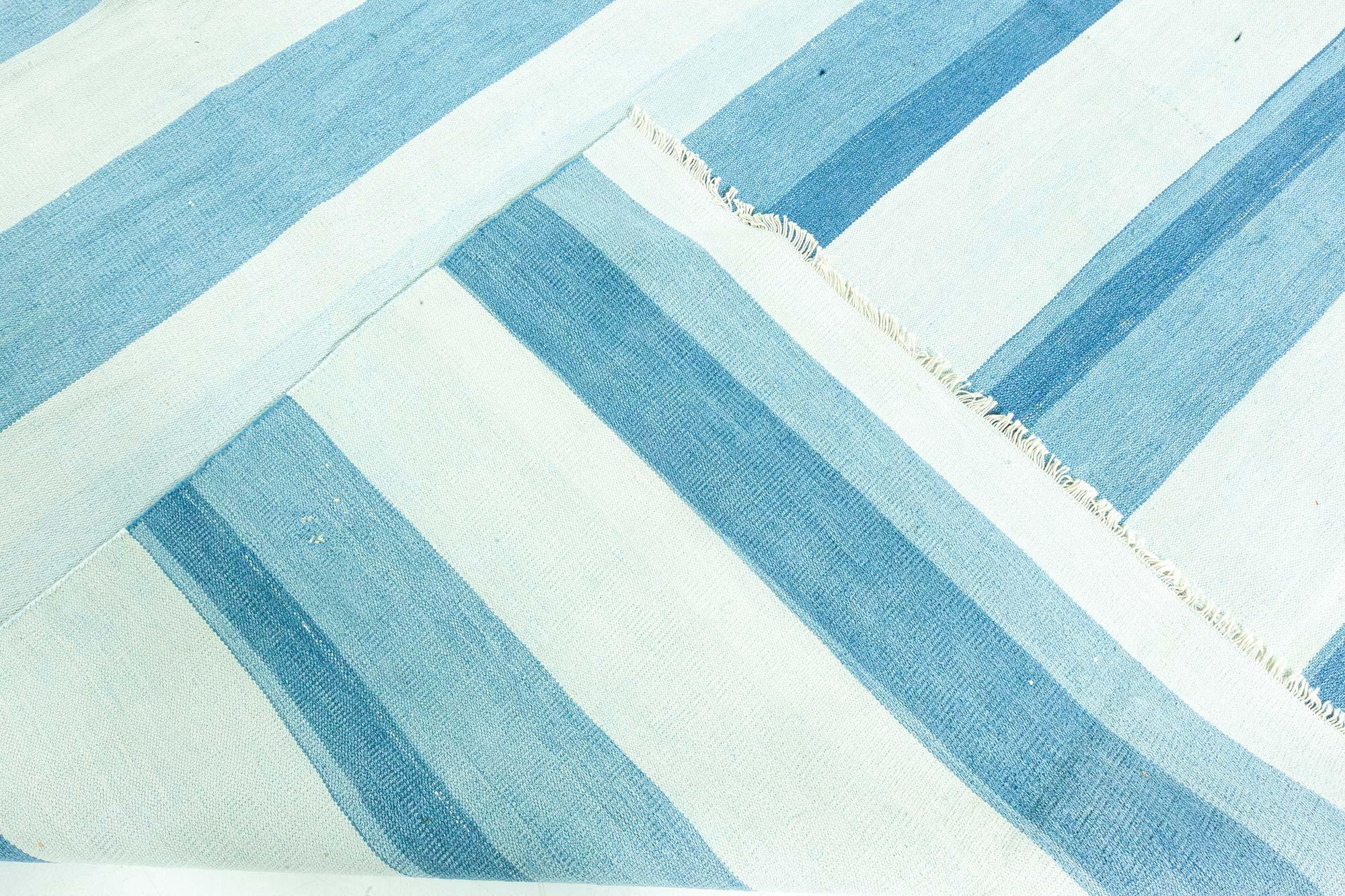Cotton Doris Leslie Blau Vintage Indian Dhurrie Striped Rug For Sale
