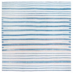 Tapis Dhurrie indien vintage Doris Leslie Blau rayé bleu beige