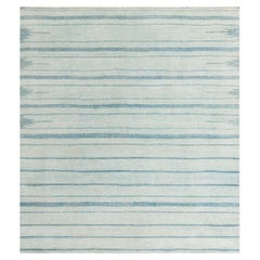 Doris Leslie Blau Vintage Indian Dhurrie - Striped Blue Flatweave Cotton Carpet