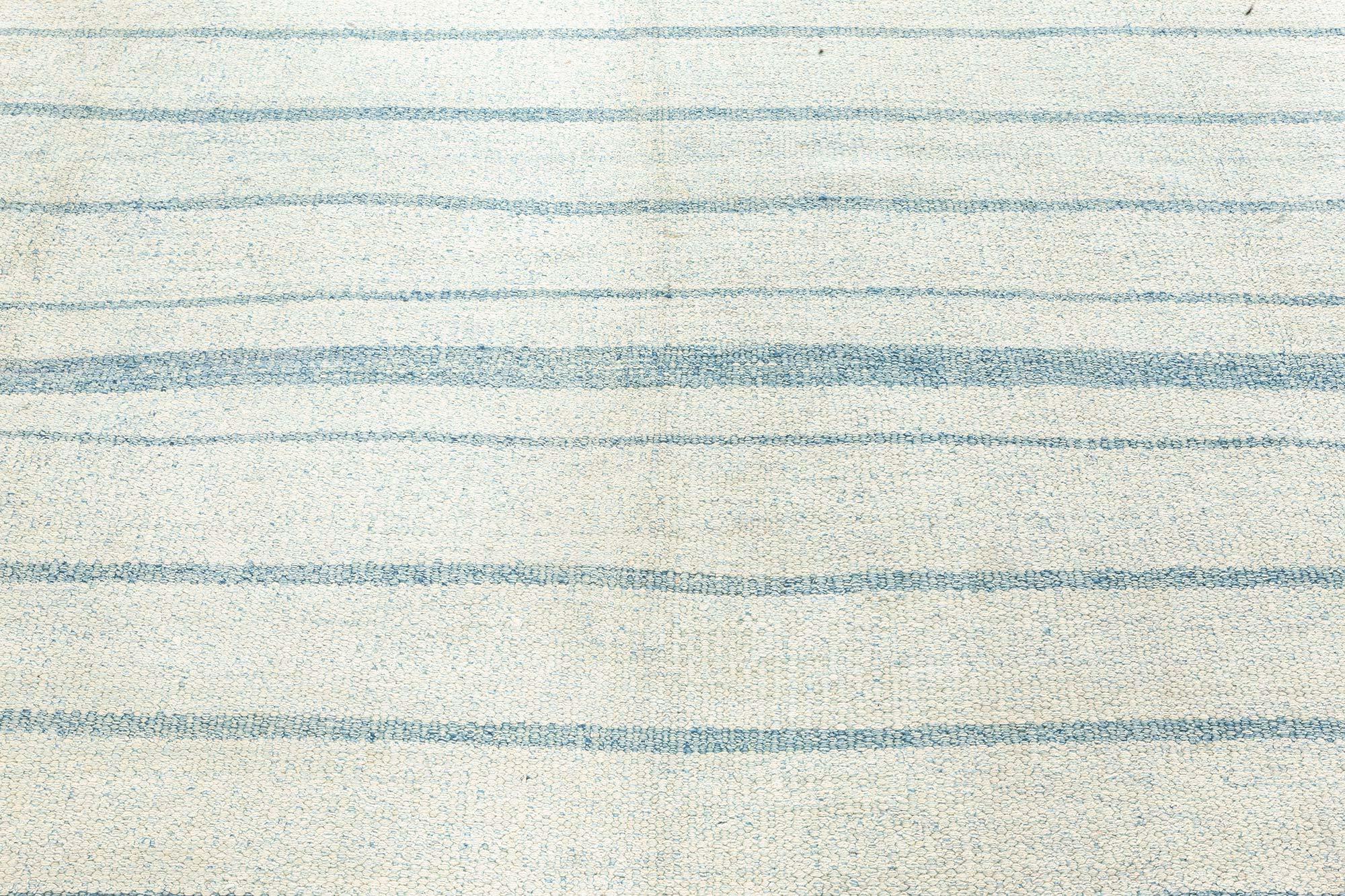 Doris Leslie Blau gestreifter blauer indischer Dhurrie Vintage-Teppich in Vintage im Angebot 2