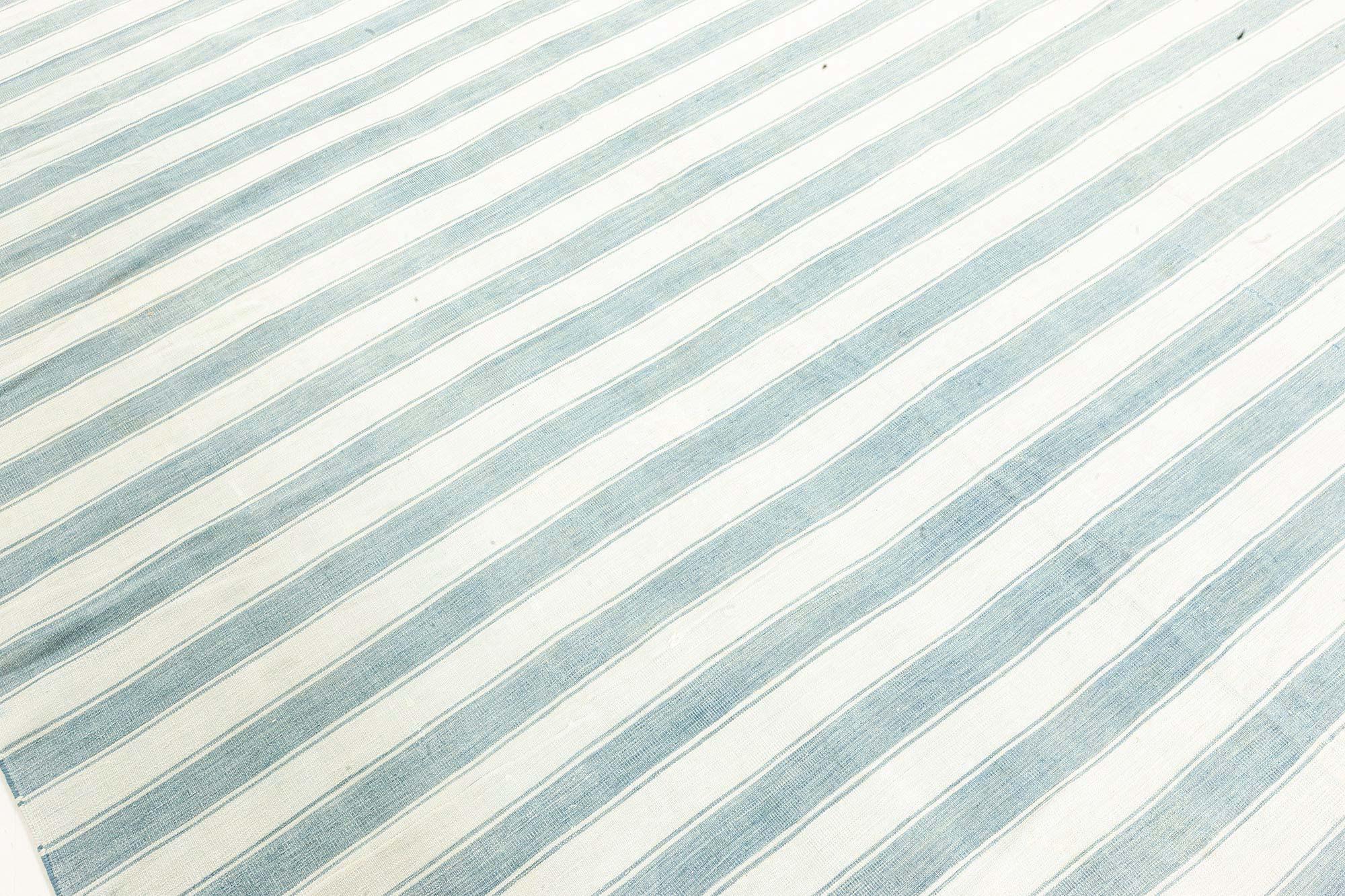 Vintage Indian Dhurrie striped blue rug
Size: 6'6