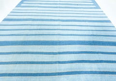 Doris Leslie Blau Vintage Indian Dhurrie Striped Blue Rug