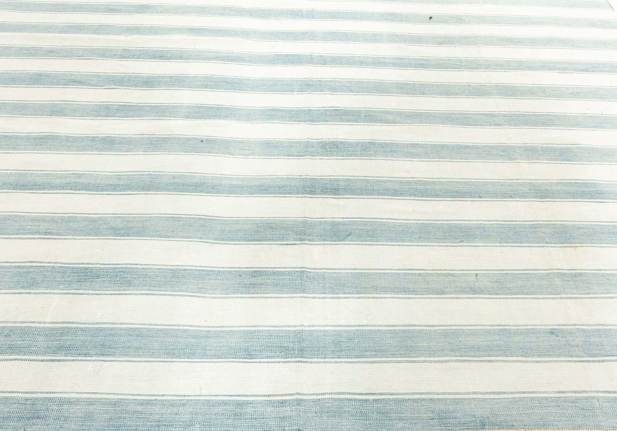 Mid-Century Modern Doris Leslie Blau Vintage Indian Dhurrie Striped Blue Rug For Sale