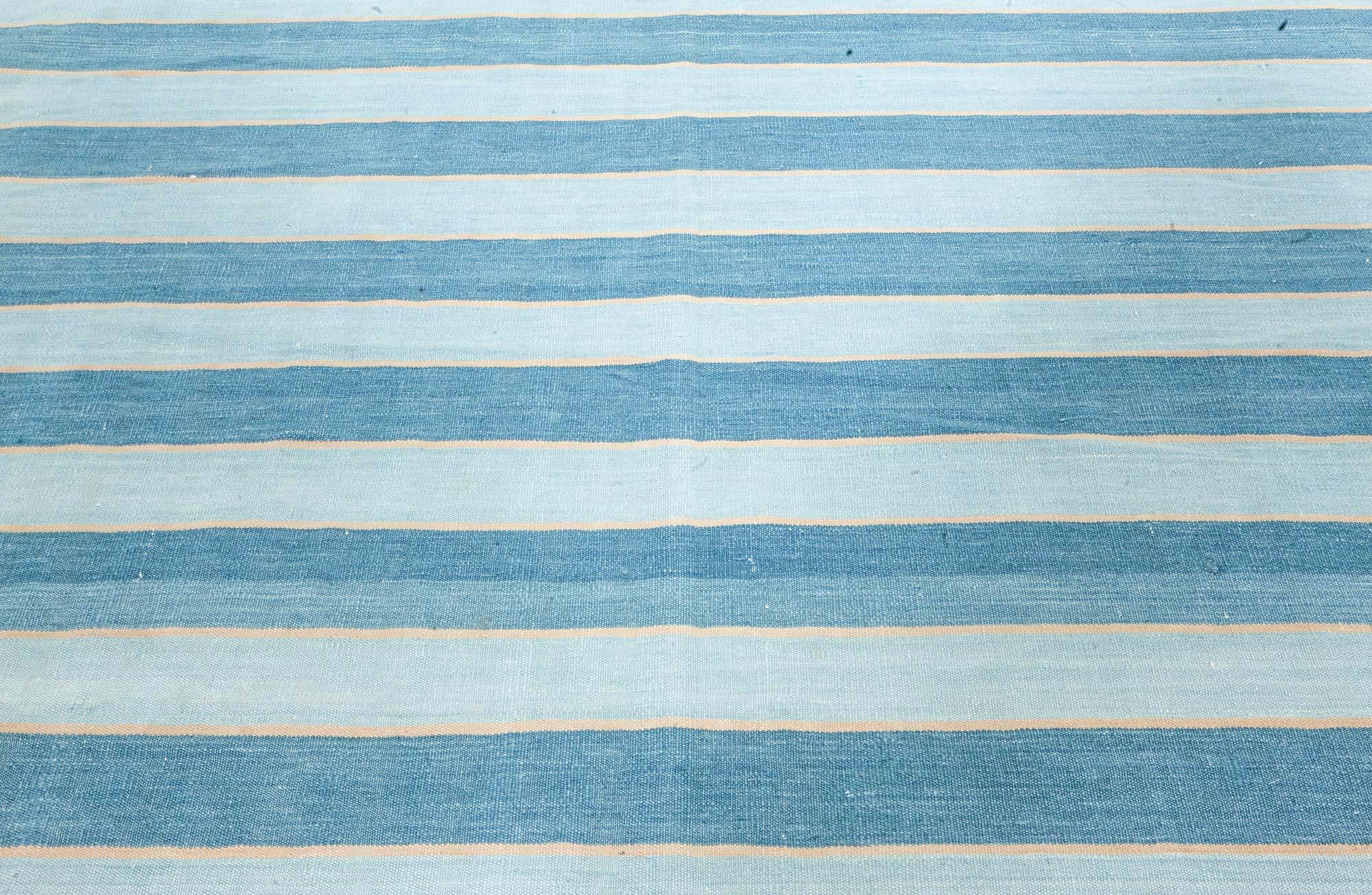 Doris Leslie Blau Vintage Indian Dhurrie Striped Blue Rug In Good Condition For Sale In New York, NY