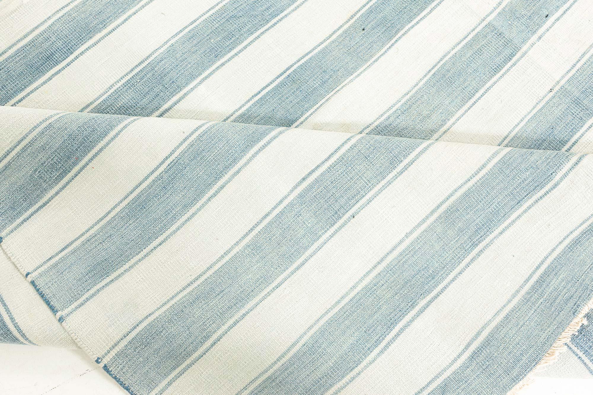Doris Leslie Blau Vintage Indian Dhurrie Striped Blue Rug In Good Condition For Sale In New York, NY