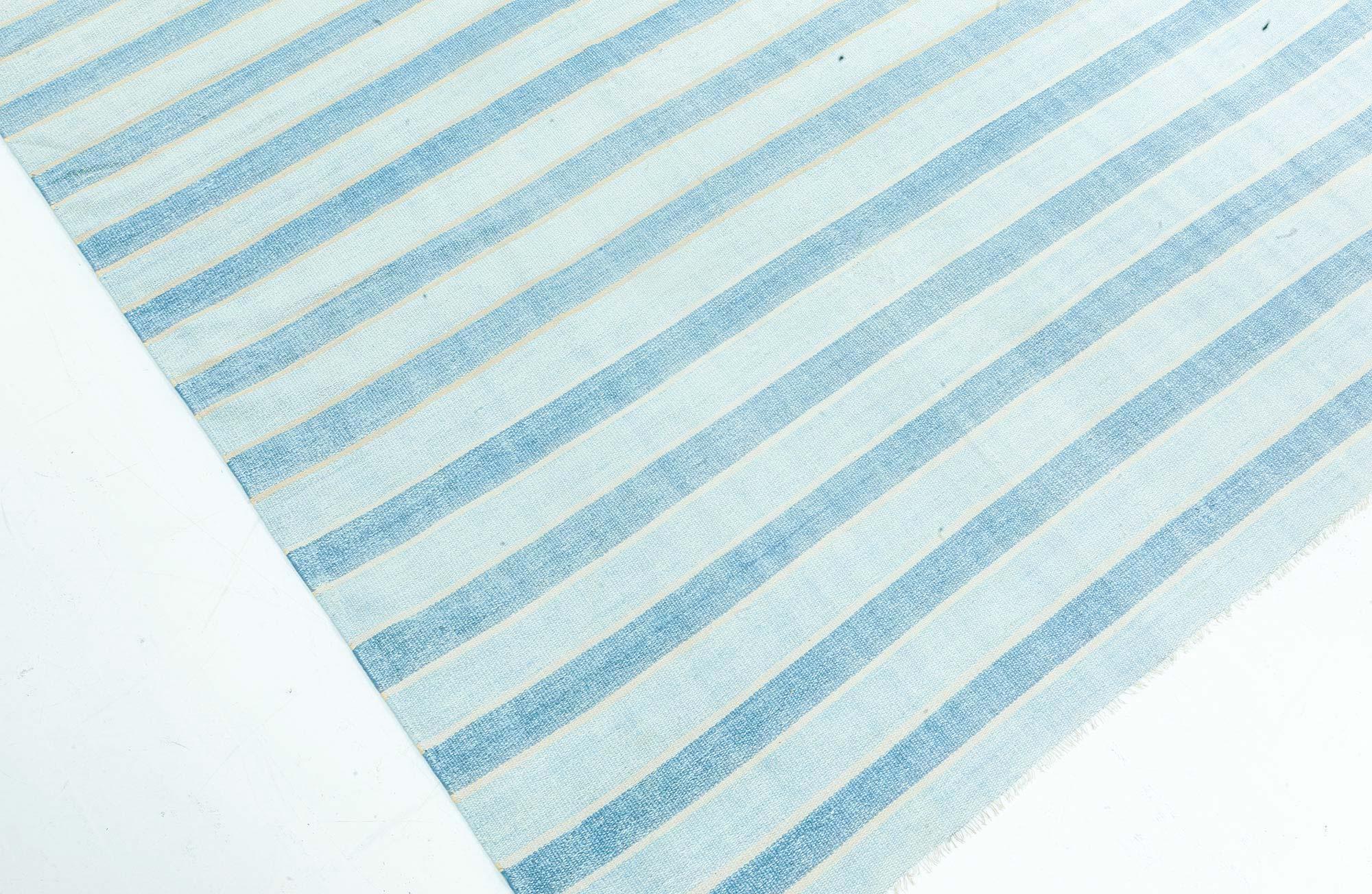 Doris Leslie Blau Vintage Indian Dhurrie Striped Blue Rug For Sale 1