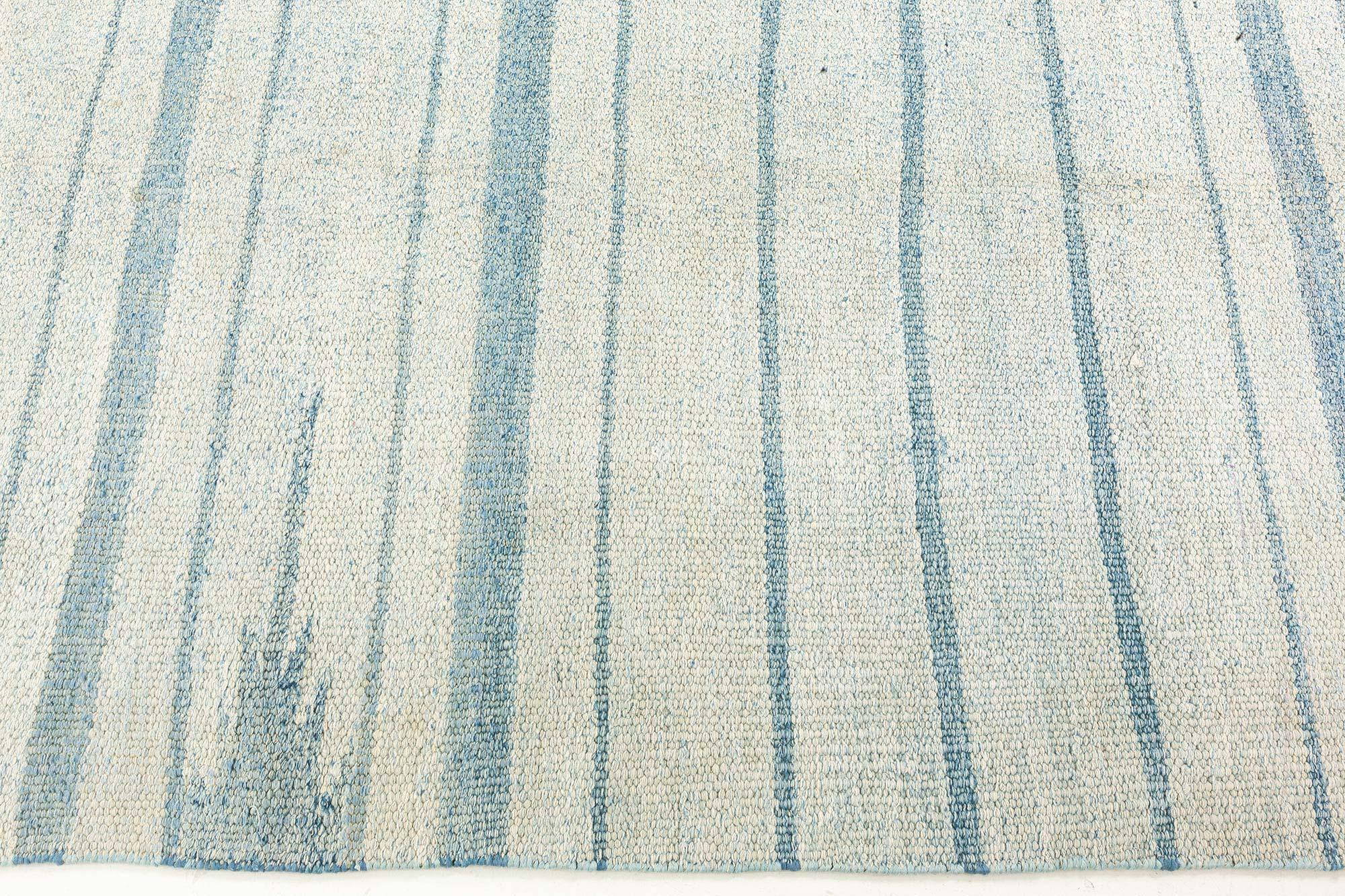 Doris Leslie Blau gestreifter blauer indischer Dhurrie Vintage-Teppich in Vintage (Baumwolle) im Angebot