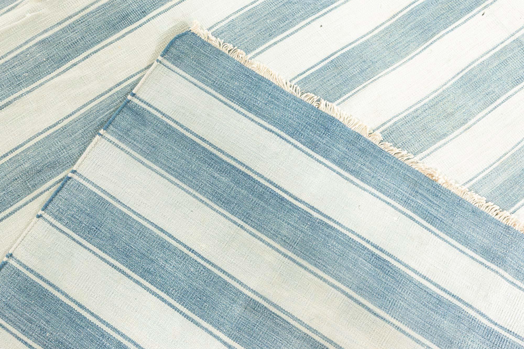 Doris Leslie Blau Vintage Indian Dhurrie Striped Blue Rug For Sale 1