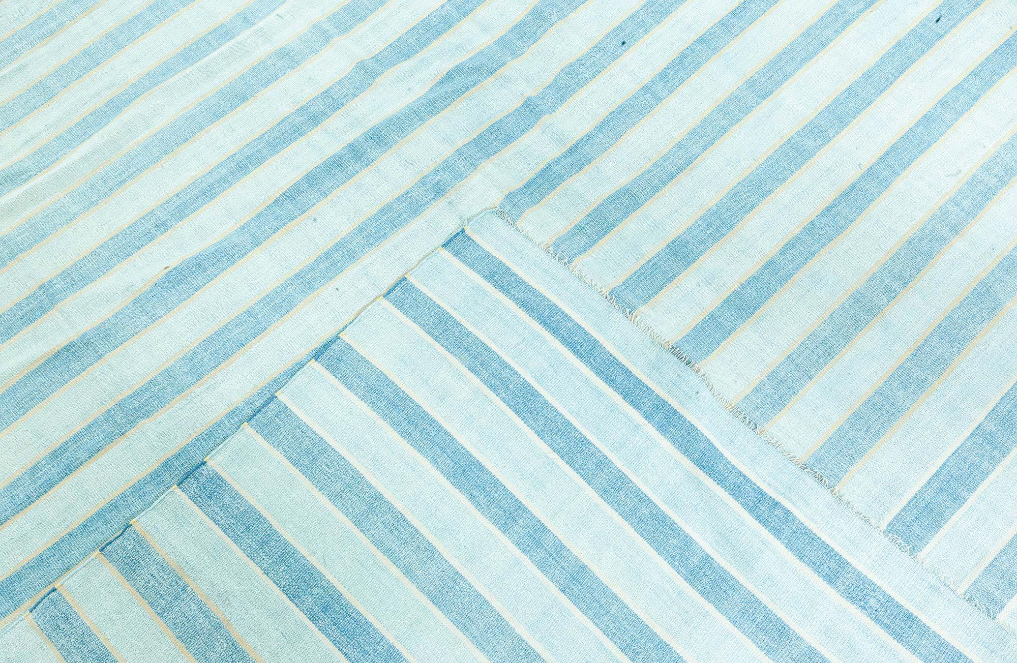 Doris Leslie Blau Vintage Indian Dhurrie Striped Blue Rug For Sale 2