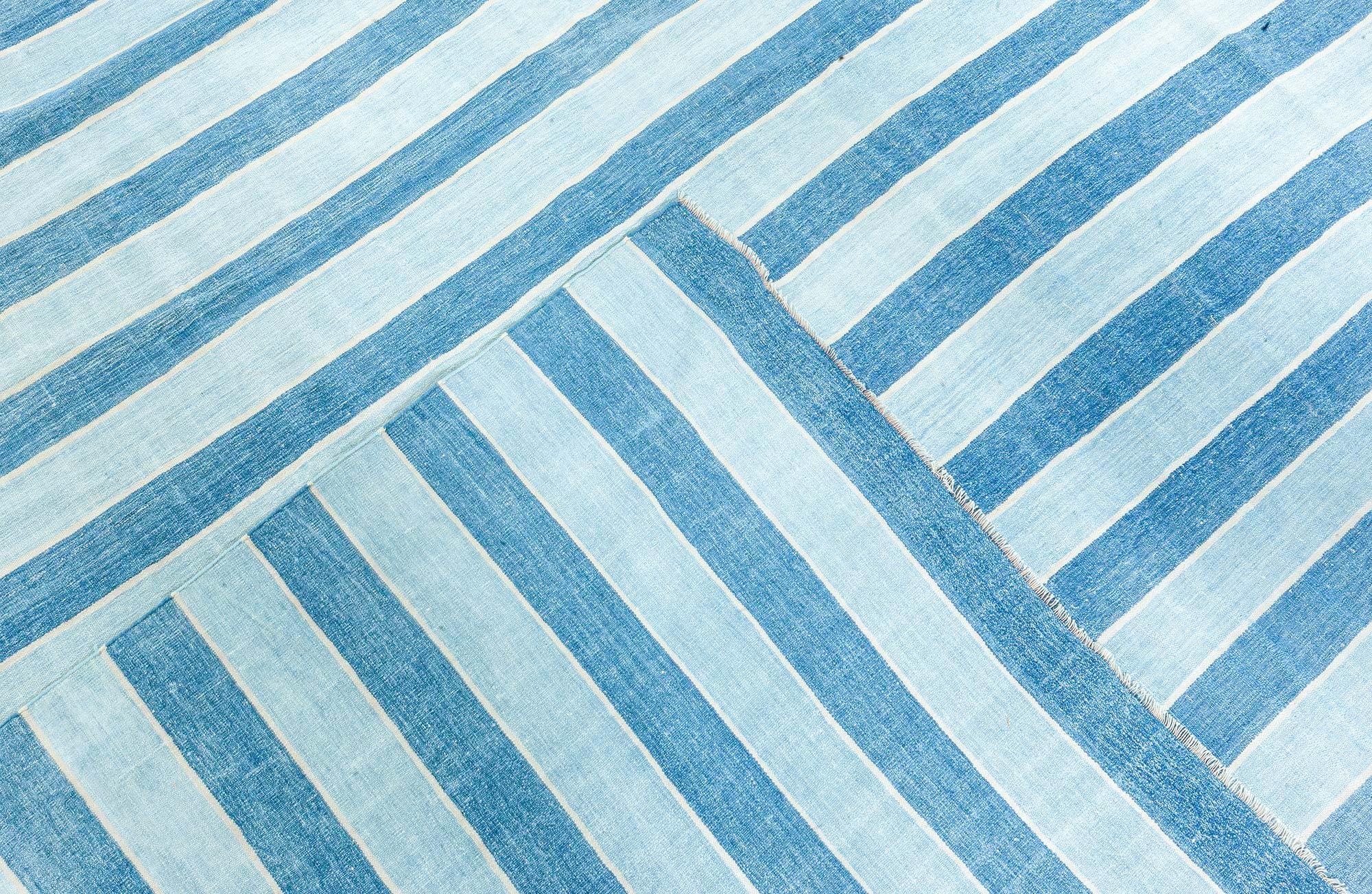 Doris Leslie Blau Vintage Indian Dhurrie Striped Blue Rug For Sale 2