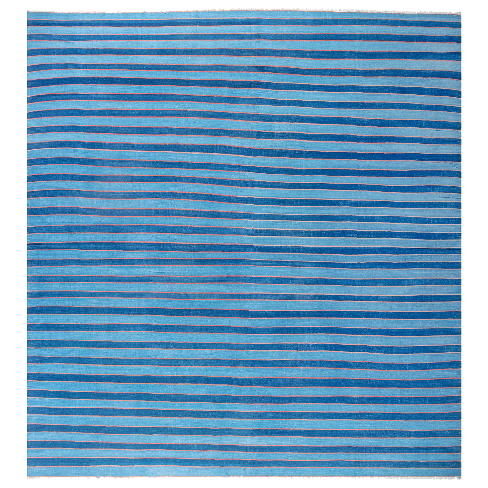 Tappeto Doris Leslie Blau Vintage Indian Dhurrie a righe blu