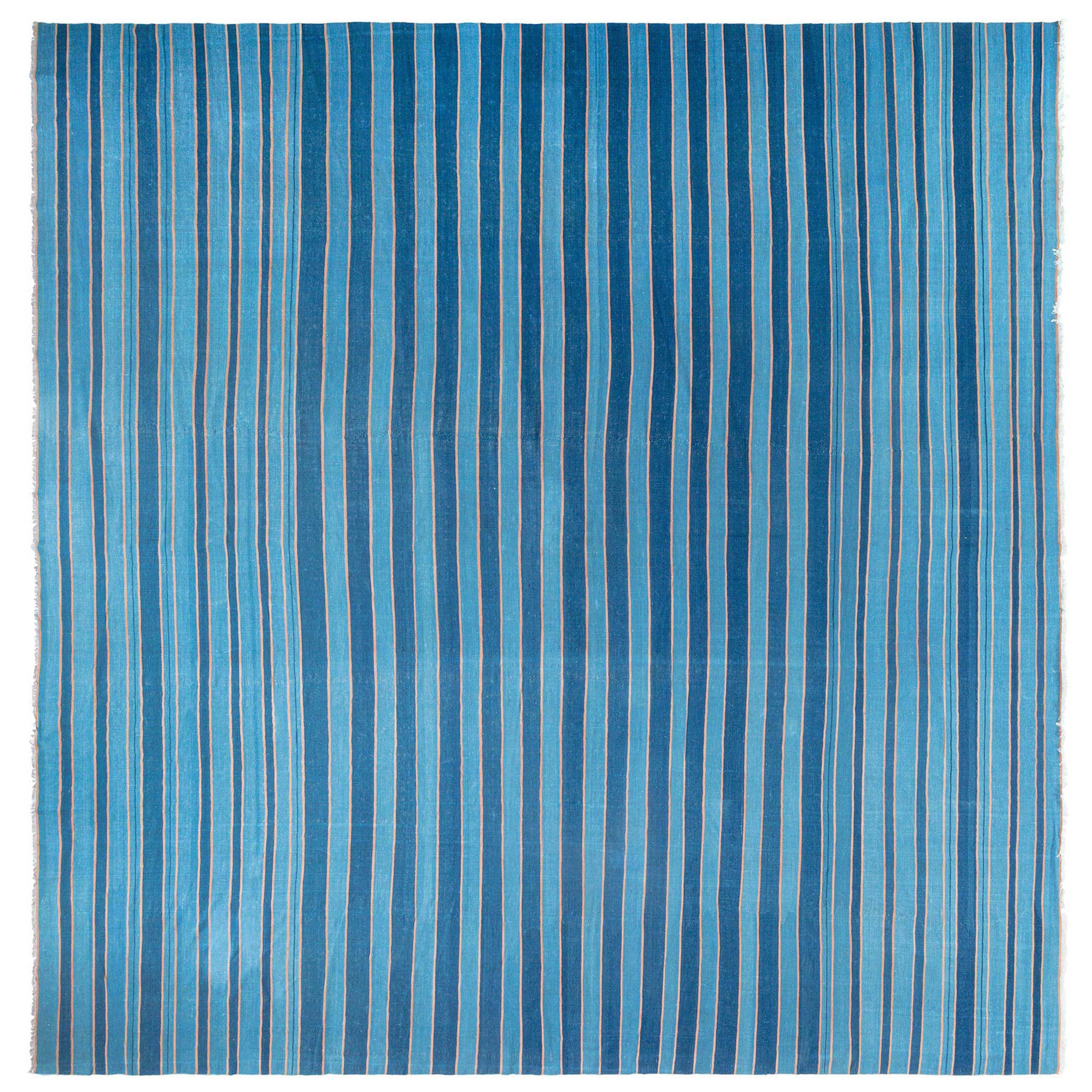 Tappeto Doris Leslie Blau Vintage Indian Dhurrie a righe blu in vendita