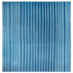 Doris Leslie Blau Vintage Indian Dhurrie Striped Blue Rug