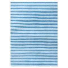 Doris Leslie Blau Vintage Indian Dhurrie Striped Blue Rug