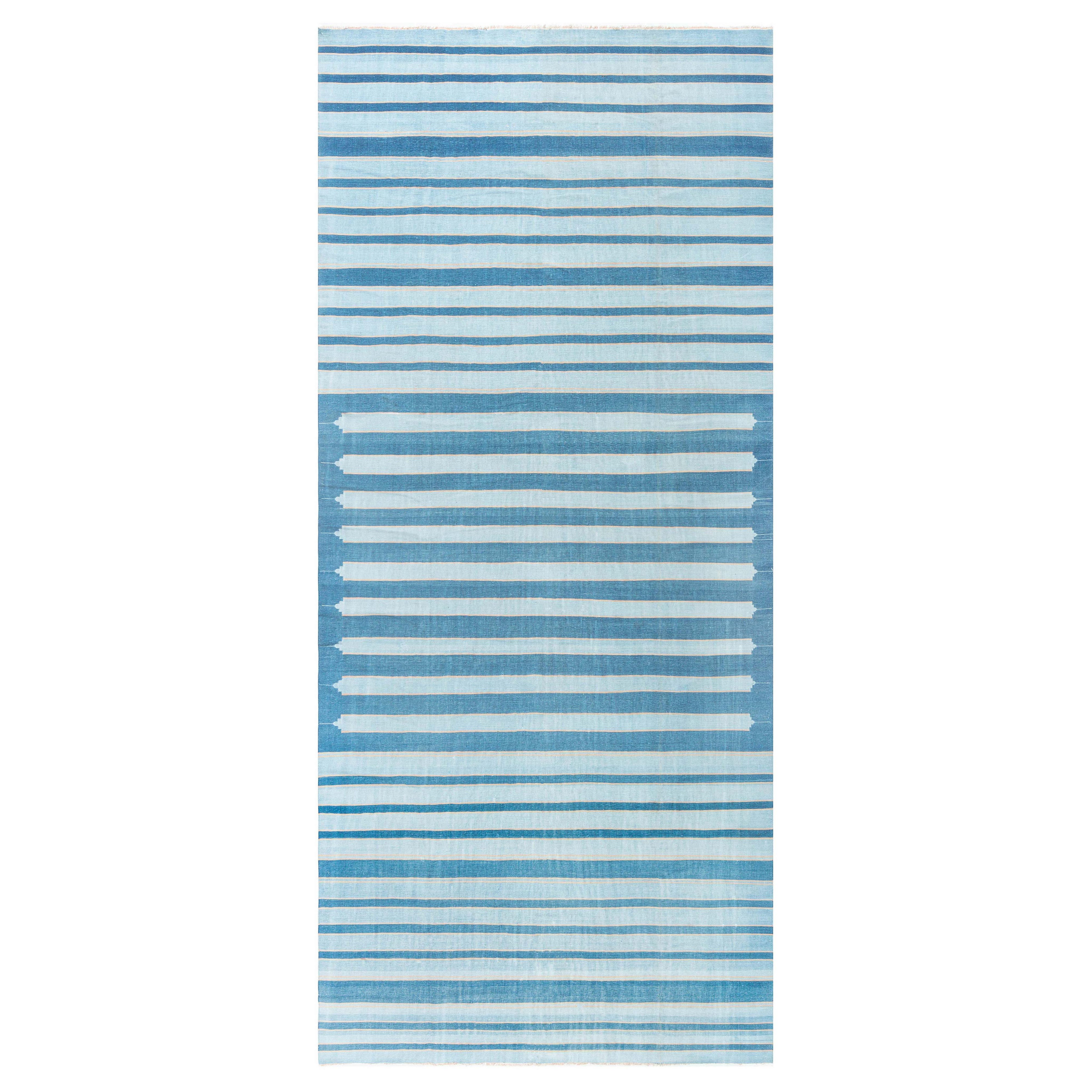 Tappeto Doris Leslie Blau Vintage Indian Dhurrie a righe blu