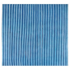 Tapis Dhurrie indien vintage rayé bleu Doris Leslie Blau