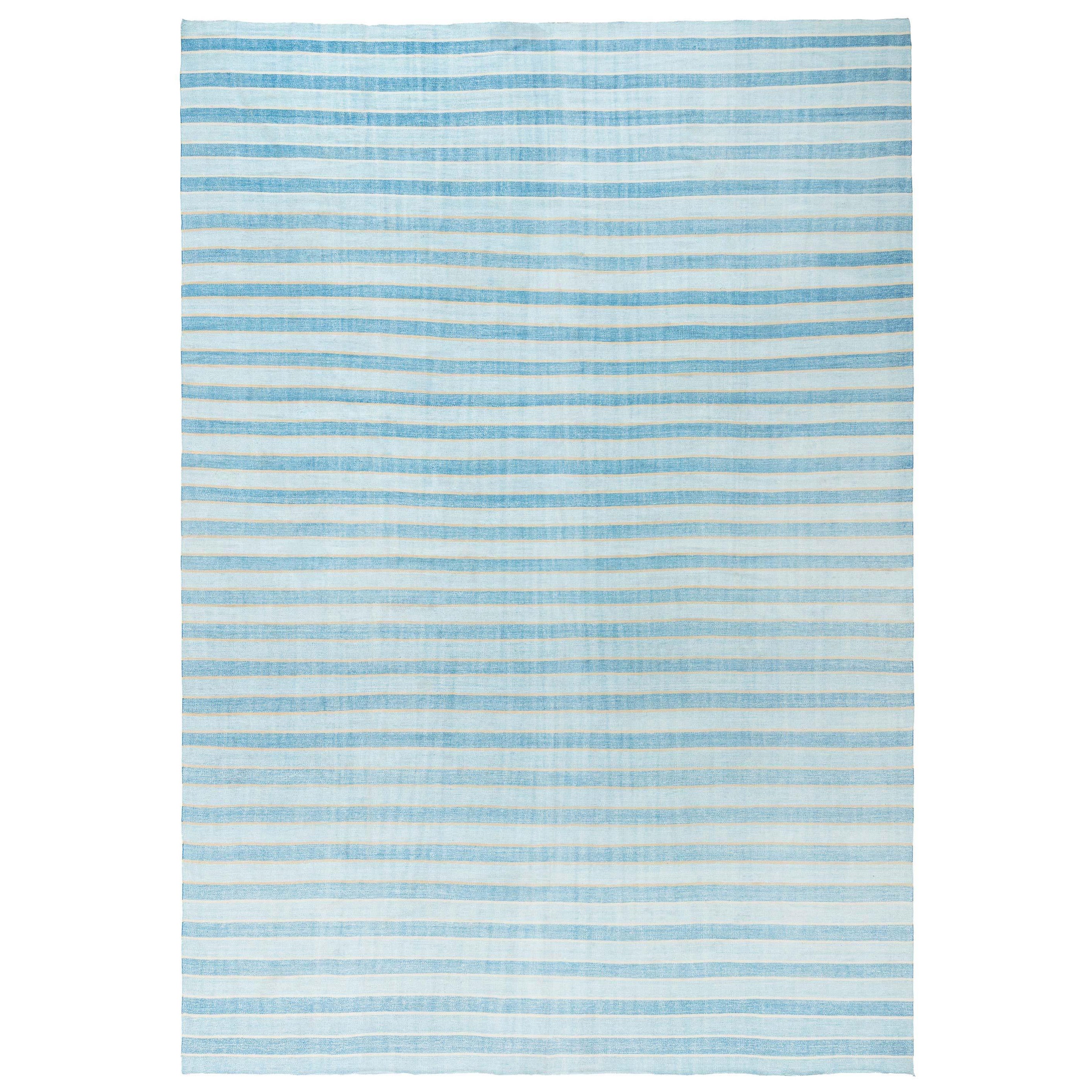 Tappeto Doris Leslie Blau Vintage Indian Dhurrie a righe blu
