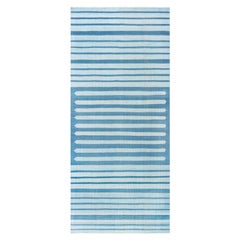 Tapis Dhurrie indien vintage rayé bleu Doris Leslie Blau