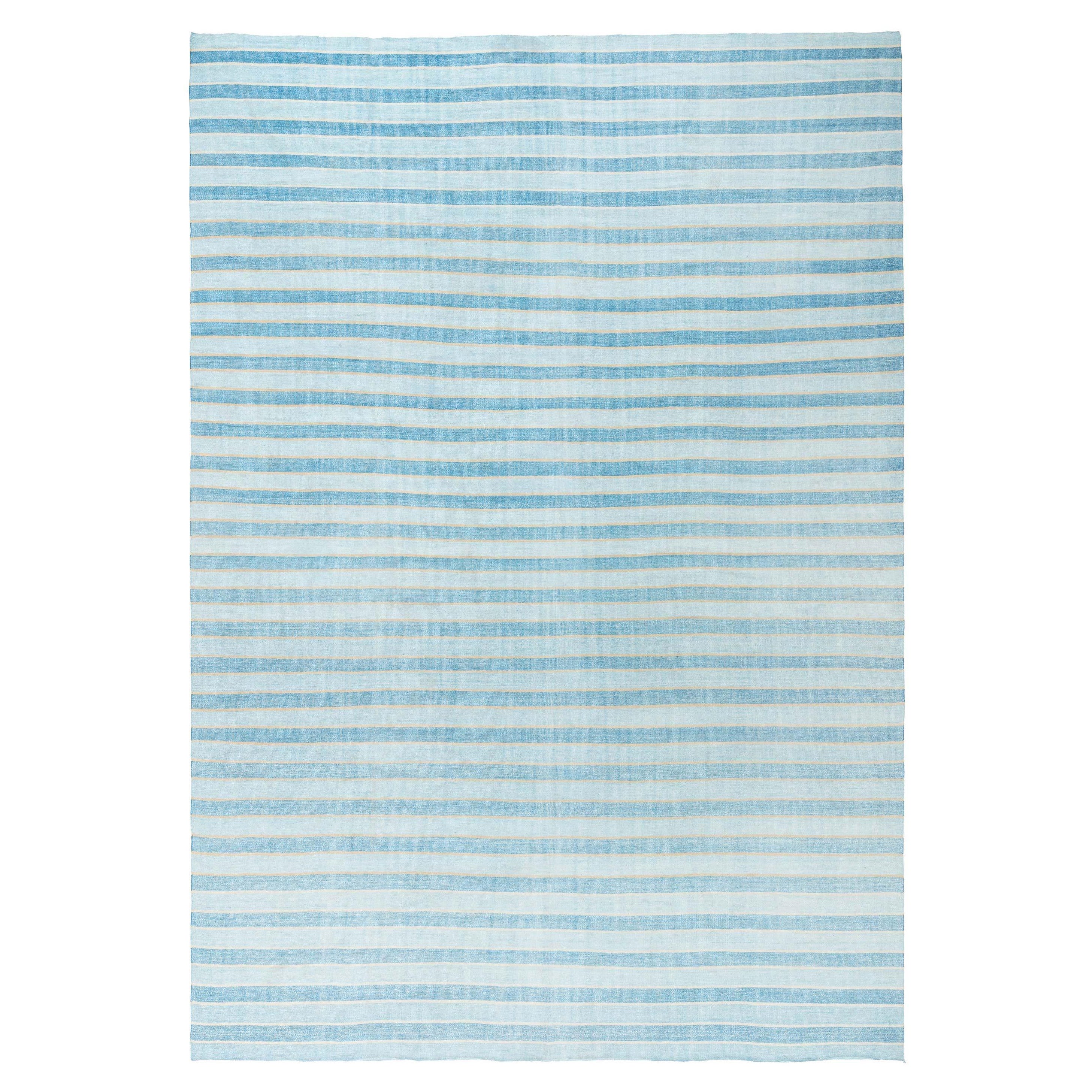 Doris Leslie Blau Vintage Indian Dhurrie Striped Blue Rug