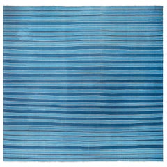 Tapis Dhurrie indien vintage rayé bleu Doris Leslie Blau