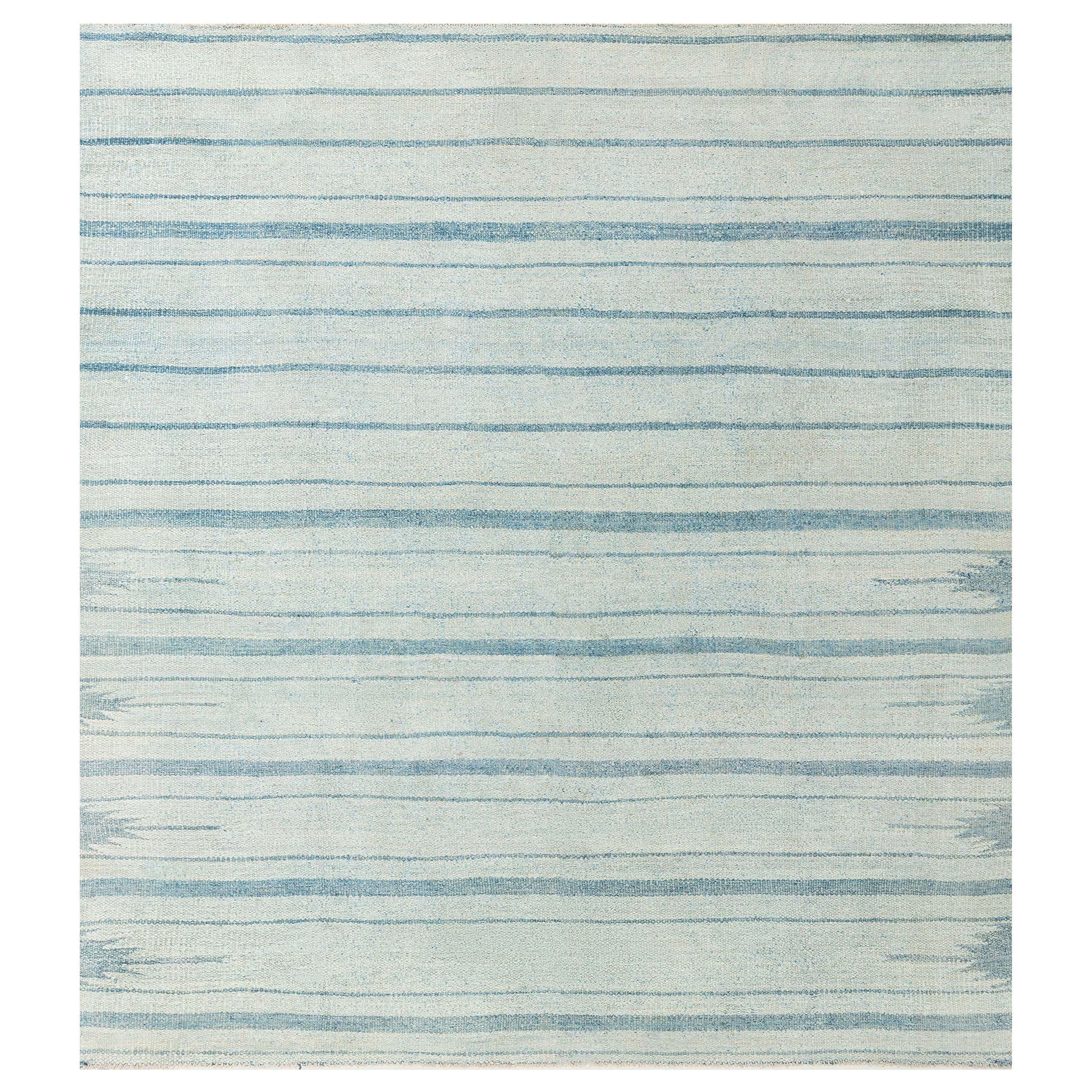 Doris Leslie Blau Vintage Indian Dhurrie Striped Blue Rug
