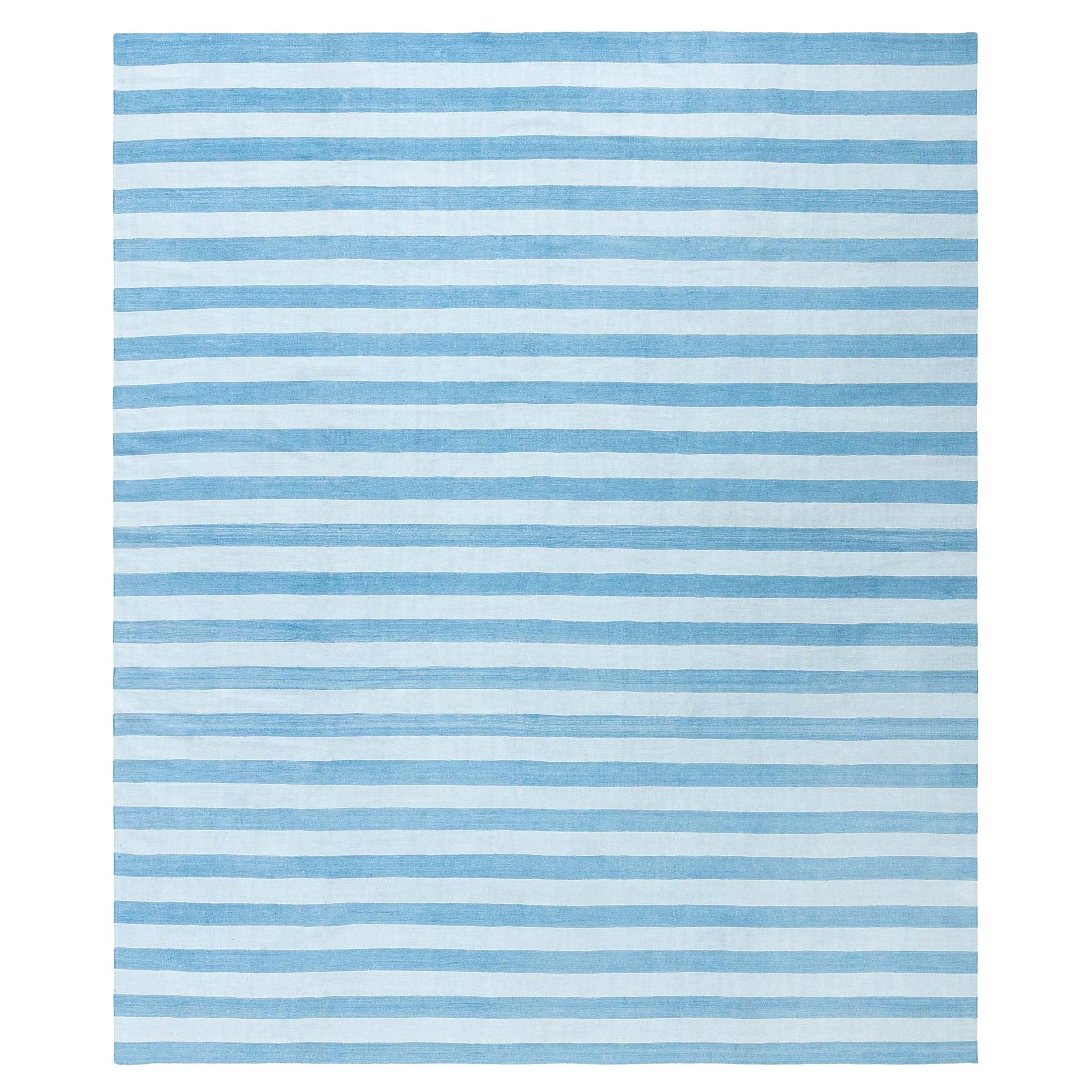 Doris Leslie Blau Vintage Indian Dhurrie Striped Blue Rug