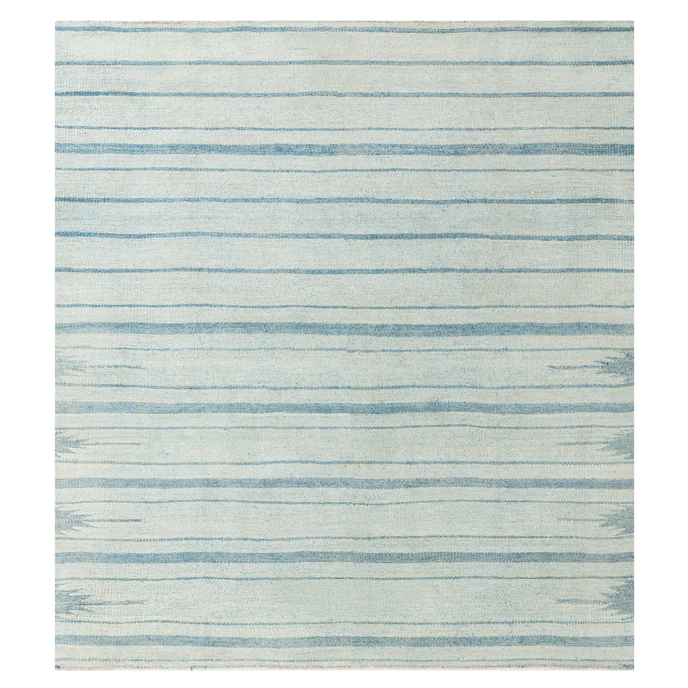 Doris Leslie Blau Vintage Indian Dhurrie Striped Blue Rug