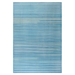 Tapis Dhurrie indien vintage rayé bleu Doris Leslie Blau