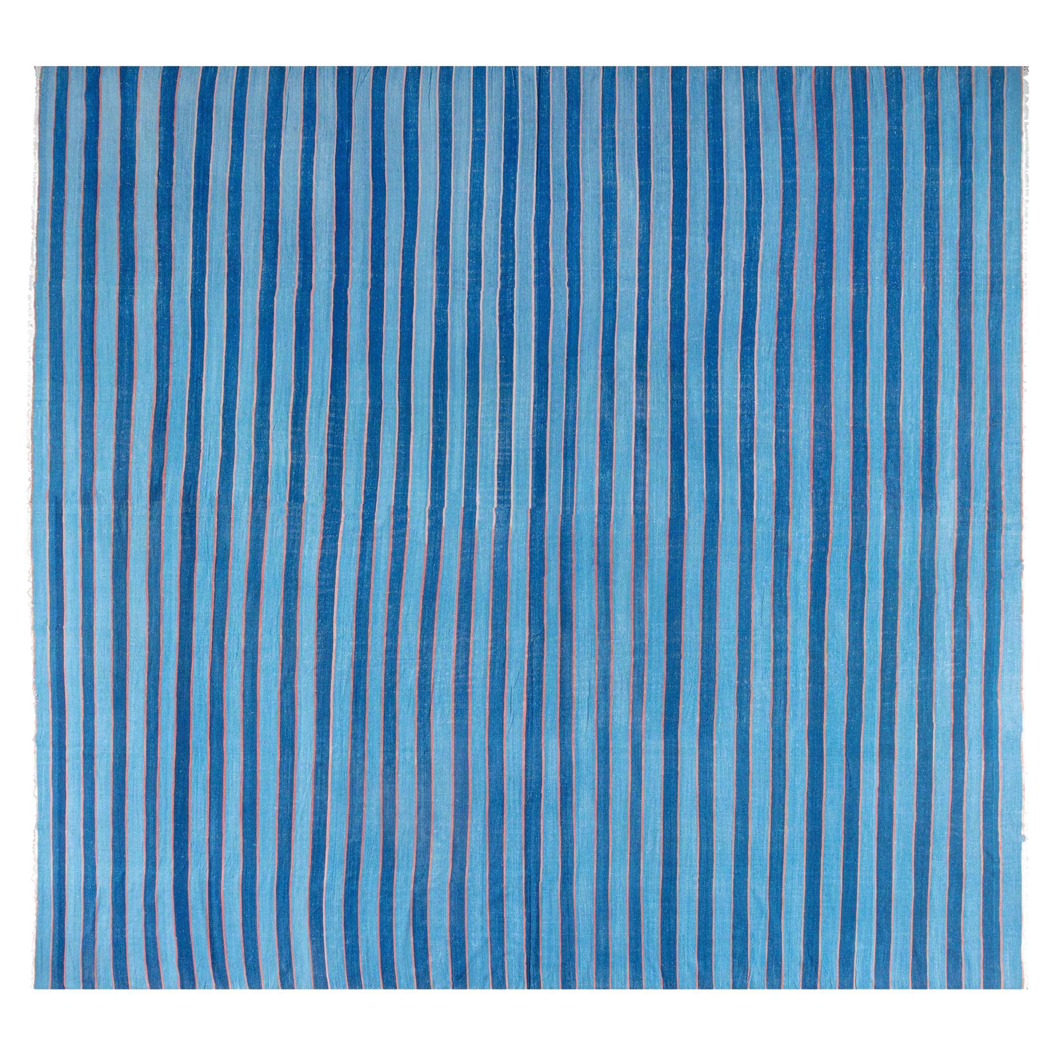Doris Leslie Blau Vintage Indian Dhurrie Striped Blue Rug