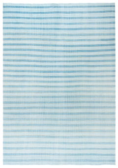 Doris Leslie Blau Vintage Indian Dhurrie Striped Blue Rug