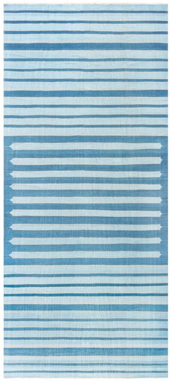 Doris Leslie Blau Vintage Indian Dhurrie Striped Blue Rug