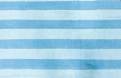Doris Leslie Blau Vintage Indian Dhurrie Striped Light Blue Flatweave Cotton Rug