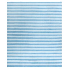 Doris Leslie Blau Vintage Indian Dhurrie Striped Light Blue Flatweave Cotton Rug