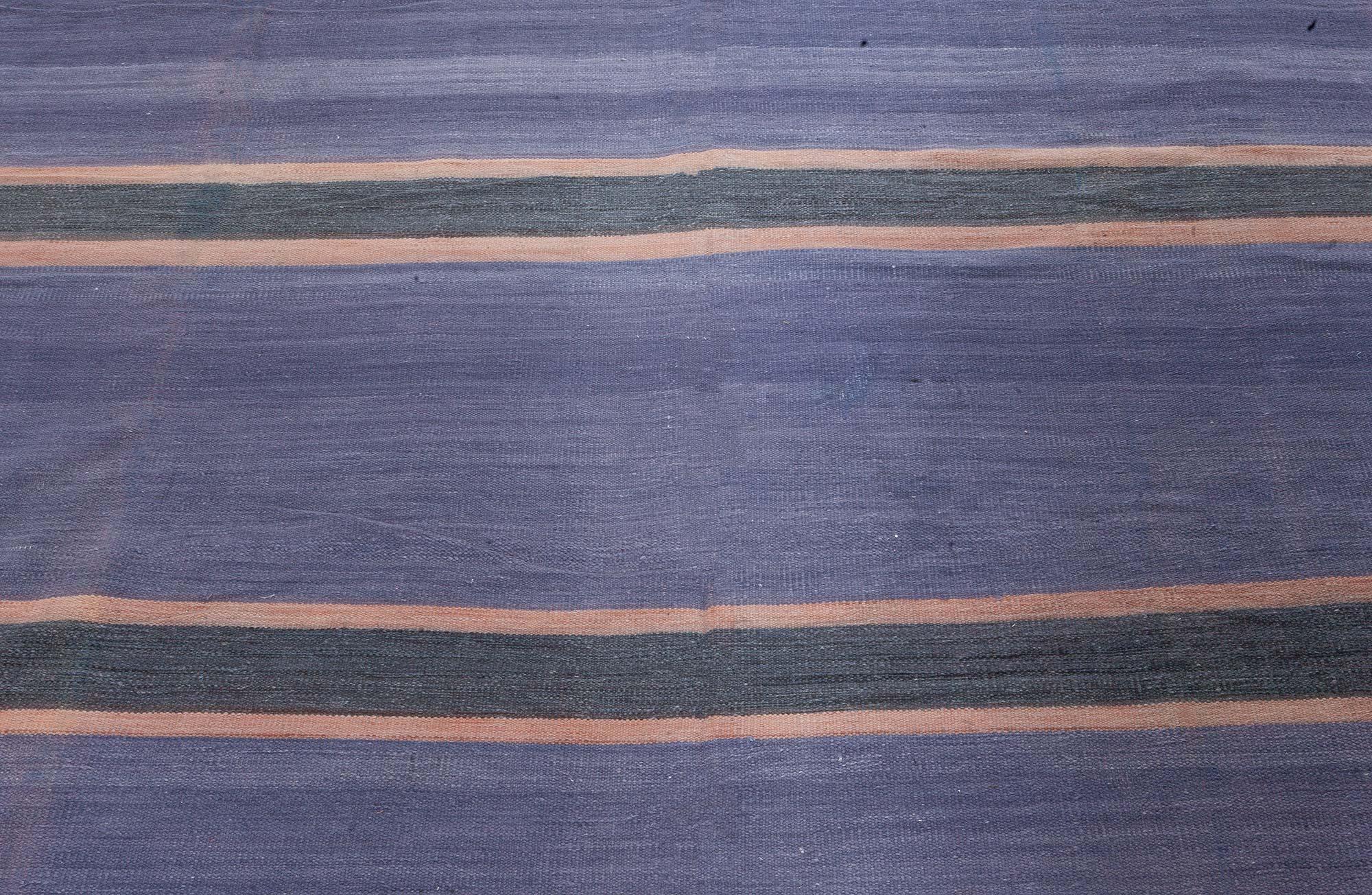 Mid-Century moderno Tappeto Doris Leslie Blau Vintage Indian Dhurrie a righe viola in vendita