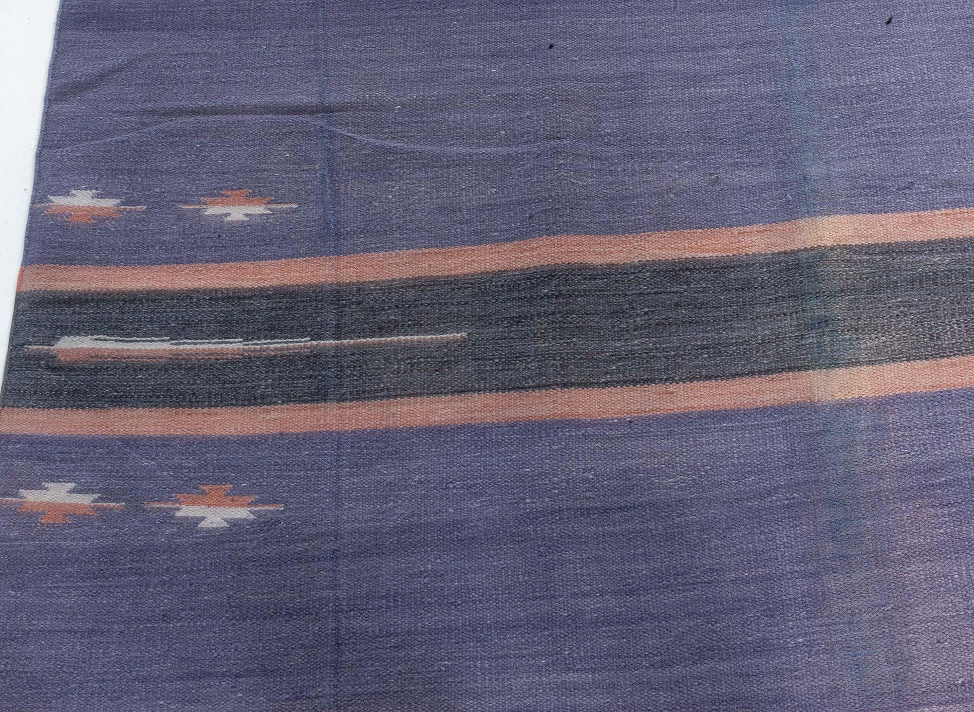 Indiano Tappeto Doris Leslie Blau Vintage Indian Dhurrie a righe viola in vendita