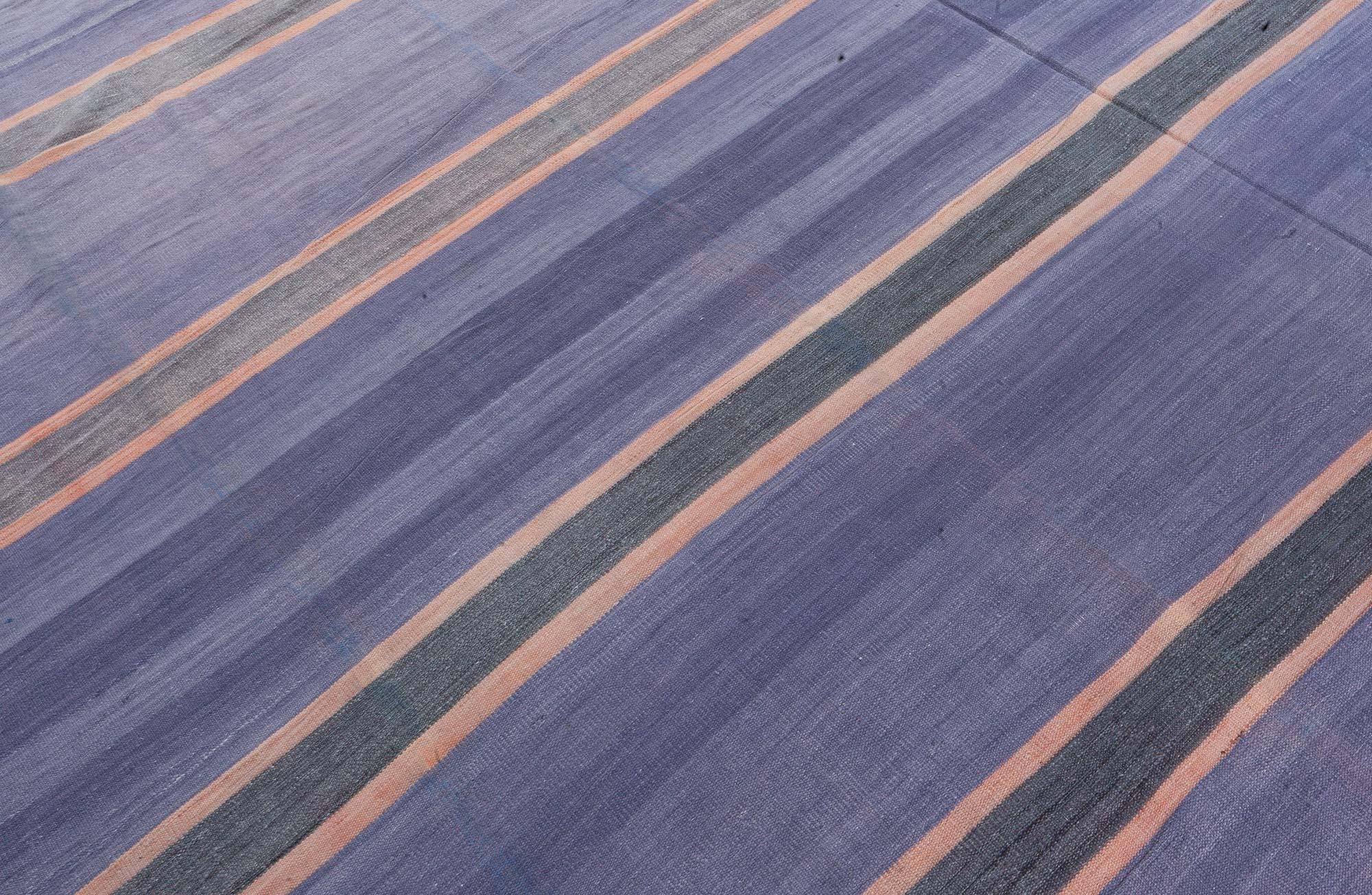 Doris Leslie Blau Vintage Indian Dhurrie Striped Purple Rug In Good Condition For Sale In New York, NY