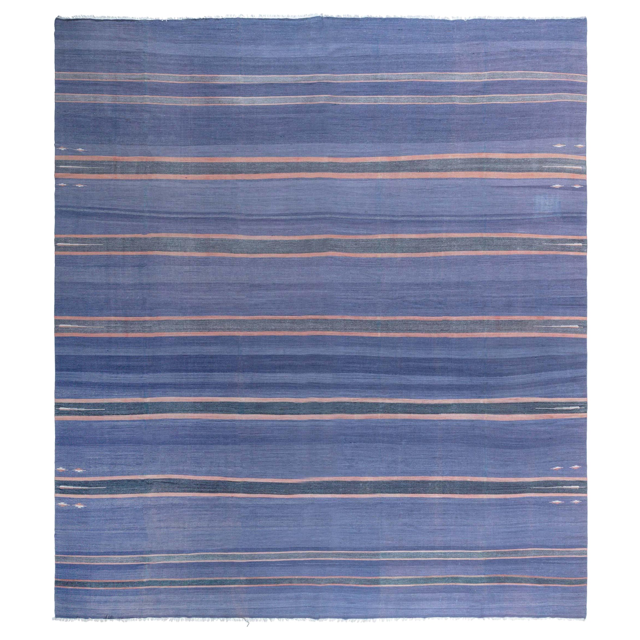 Doris Leslie Blau Vintage Indian Dhurrie Striped Purple Rug For Sale