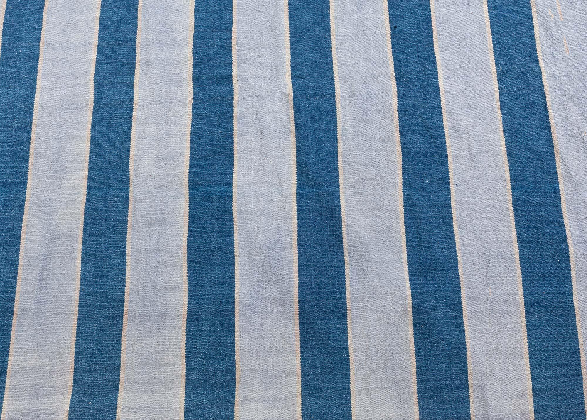 Mid-Century moderno Tappeto a righe Doris Leslie Blau Vintage Indian Dhurrie in vendita