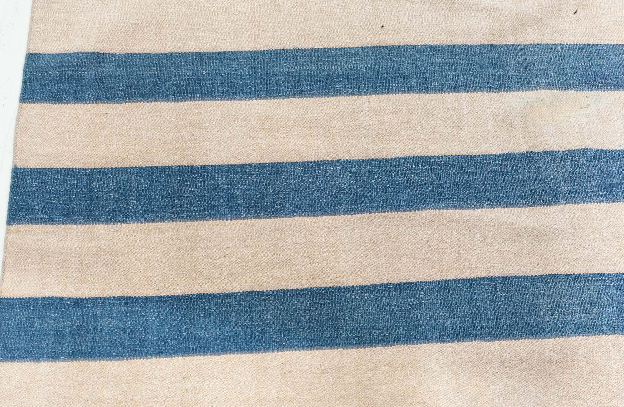 Hand-Woven Doris Leslie Blau Vintage Indian Dhurrie Striped Rug For Sale
