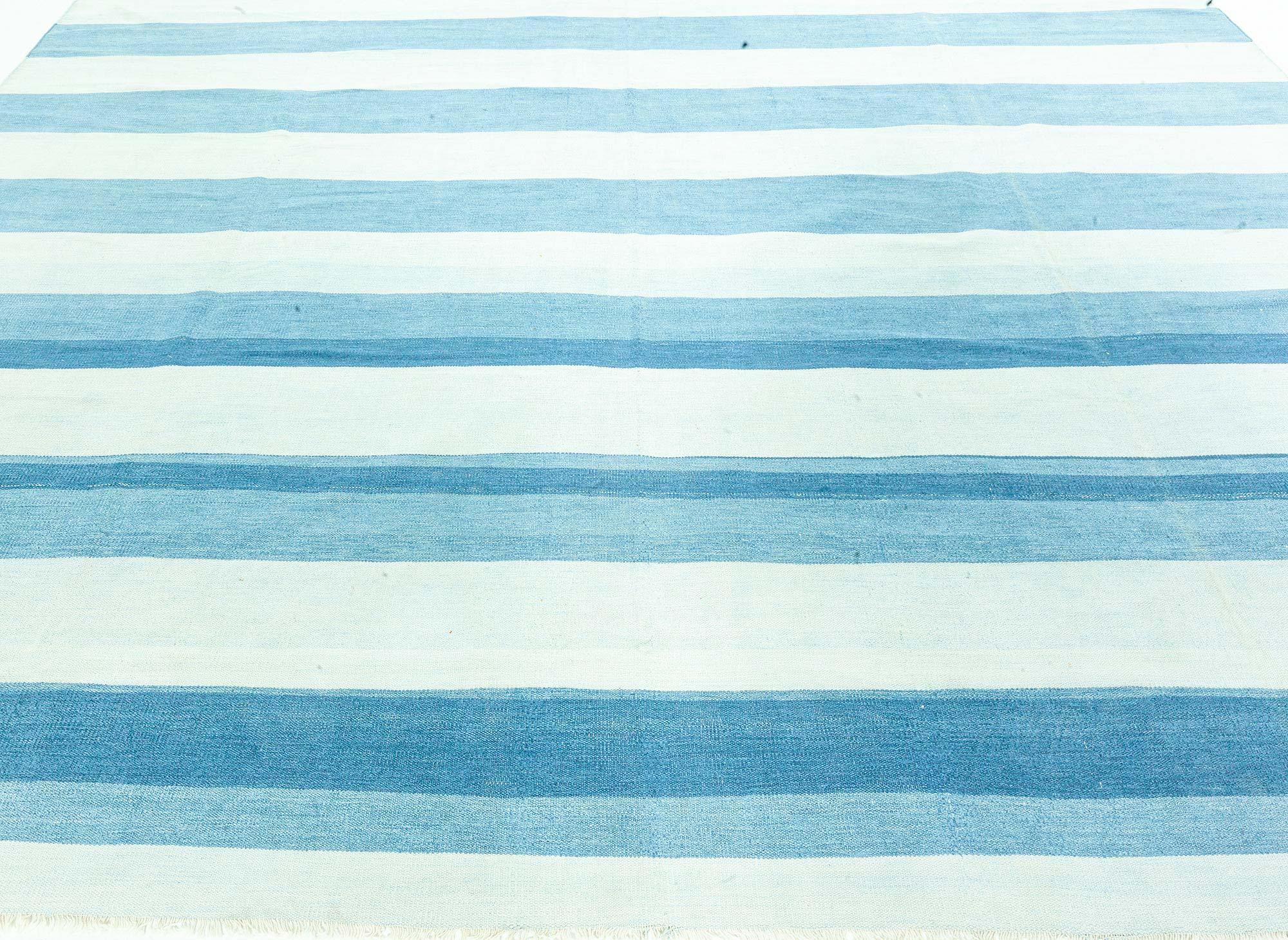 Mid-Century Modern Doris Leslie Blau Vintage Indian Dhurrie Striped Rug For Sale
