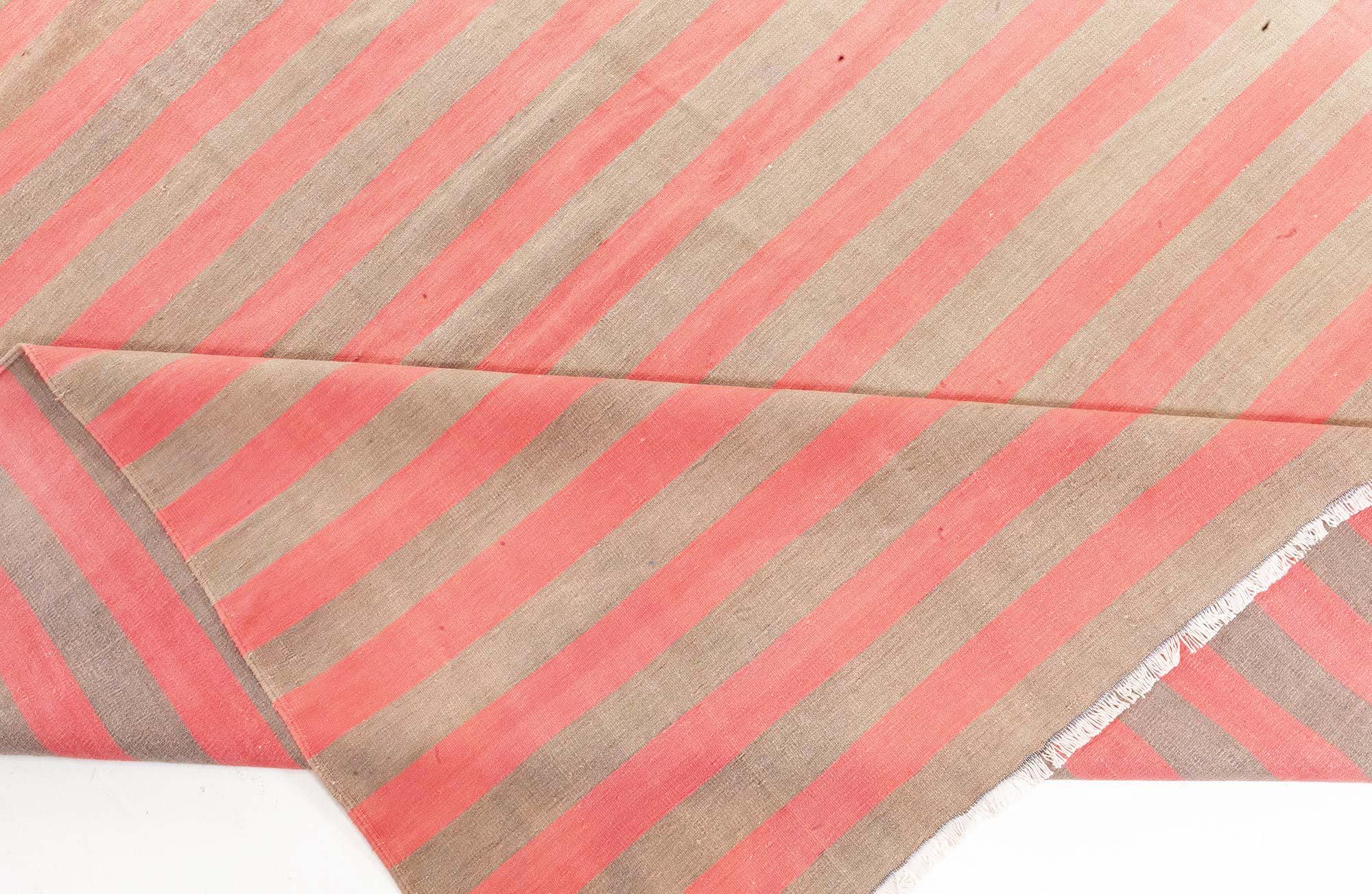 Tessuto a mano Tappeto a righe Doris Leslie Blau Vintage Indian Dhurrie in vendita